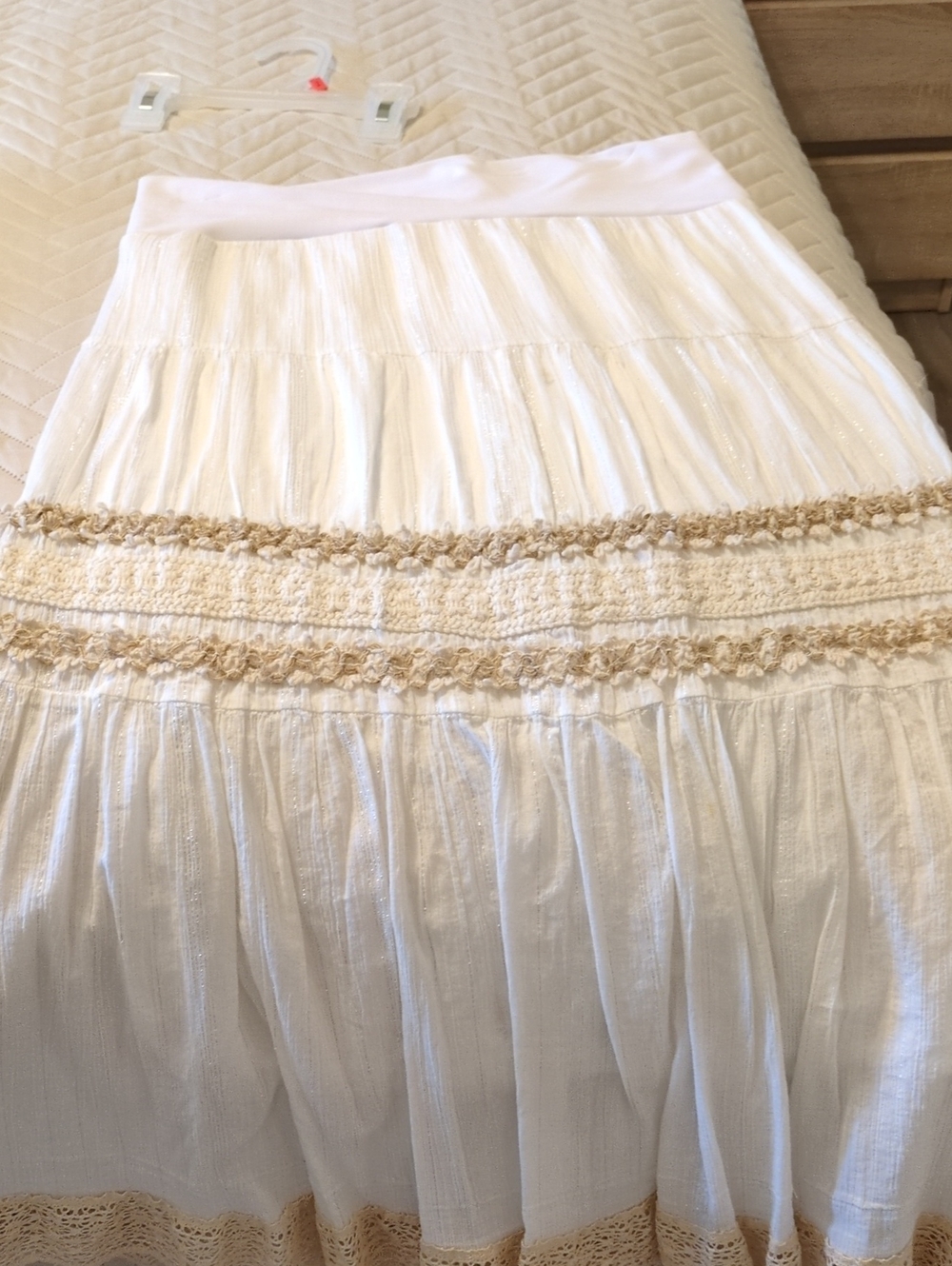 Women's Cream Tiered Boho Skirt